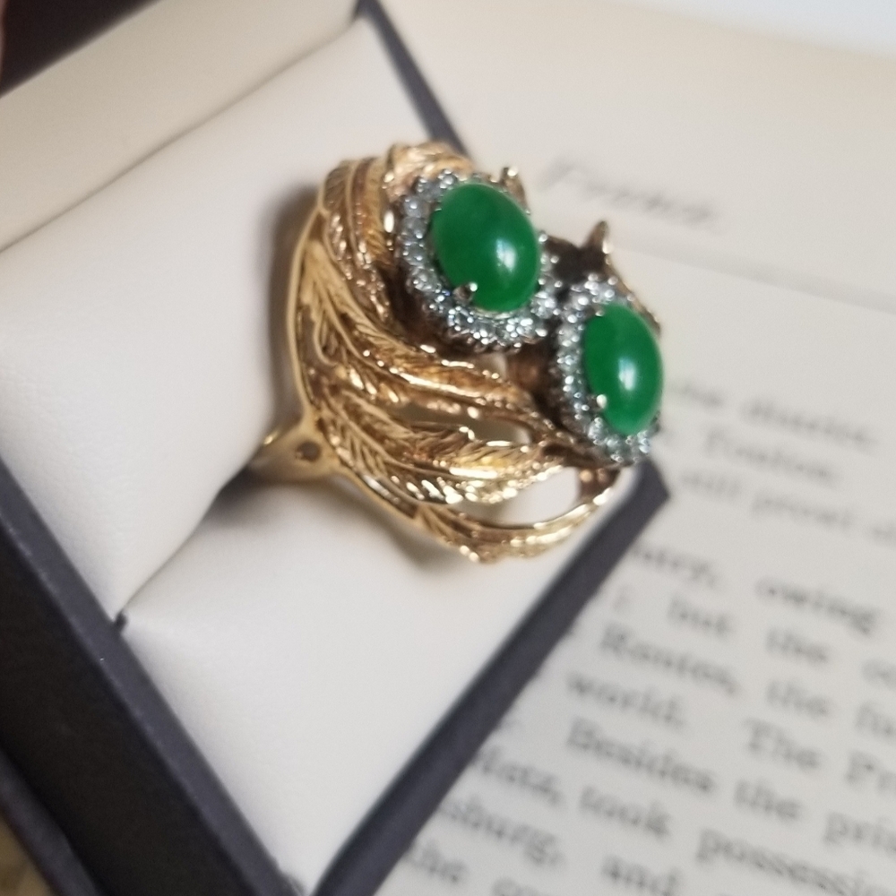 SOLD Estate Imperial Jade & Diamond 14k Cocktail Ring - Picture 3 of 11